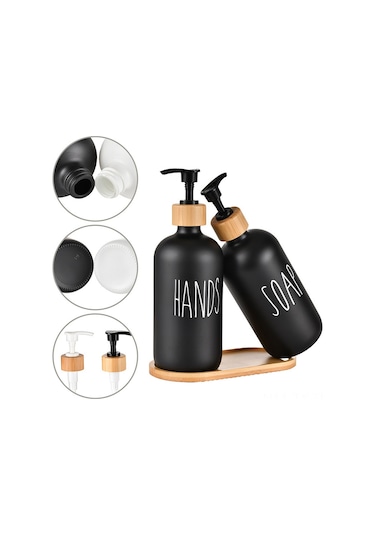 Teltree 500ml Ahşap Kapaklı Boston El Dezenfektanı Ve Şampuan Pompalı Set - 2'li Diğer