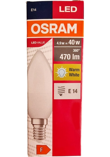Osram Led Value 4,9W 2700K Sarı Işık 470lm E14 Mum