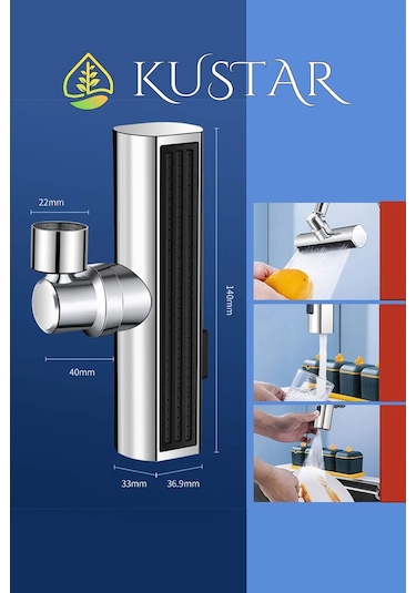 Kustar Krom Tasarruflu 4 Modlu Şelale Ayarlanabilir Musluk Başlığı Mutfak Eviye Bataryası Lavabo Bataryası