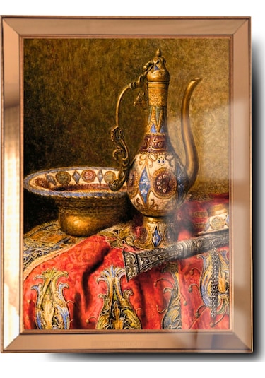 Ayna Çerçeveli Cama Baskılı Ottoman Etnik Cam Kırmızı Gold Tablo