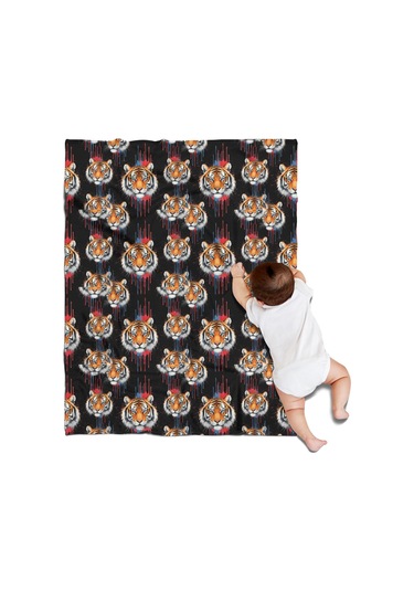 Kaplan Desenli 30x40 Flanel Polar Battaniye, Yumuşak Ve Rahat-a6 Tiger Graffiti Black