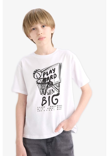 DeFacto Erkek Çocuk Bisiklet Yaka Baskılı Kısa Kollu Tişört F0170A825SMWT34 DeFacto Erkek Çocuk Bisiklet Yaka Baskılı Kısa Kollu Tişört F0170A825SMWT34