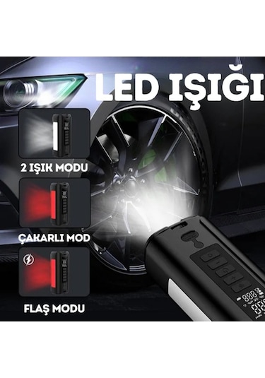 12000mah Led Işıklı Akü Takviyeli Powerbankli Araç Kompresörü