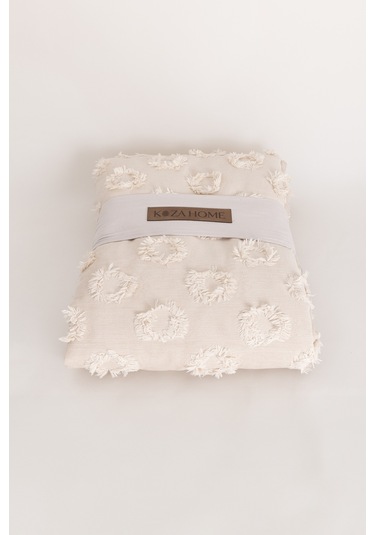 Sitra Bej Çift Kişilik Püsküllü Yatak Örtüsü 230x250 2 Yastık 50x 400509