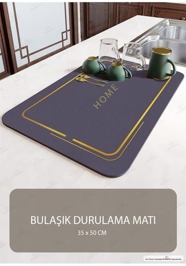 1 Adet - Gri 35x50cm Bulaşık Matı, Kurulama Matı, Tezgah Üstü Mat, Su Emen Mat, Lavabo Paspası