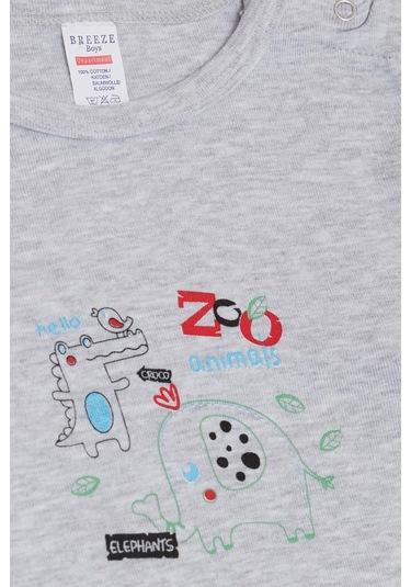 Breeze Erkek Bebek Çıtçıtlı Zıbın Body Hayvanat Bahçesi Dost Hayvanlar Baskılı 9 Ay-3 Yaş, Açık Gri Melanj Açık Gri Melanj