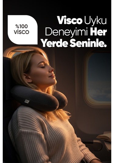 Ortopedik Seyahat Yastığı - Visco Seyahat Boyun Yastığı - Ortopedik Boyunluk Antrasit Beyaz