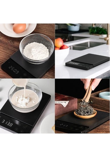 Novahub Şarj Edilebilir Hassas Mutfak Terazisi - 5 Birimli Led Ekran, Tartı Fonksiyonu, 8kg Kapasite Siyah Siyah