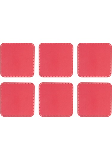 Bardak Altlığı,6 Lı Set,masaüstü Kare Cup Coaster,vegan Suni Deri,11x11 Cm.,fuşya