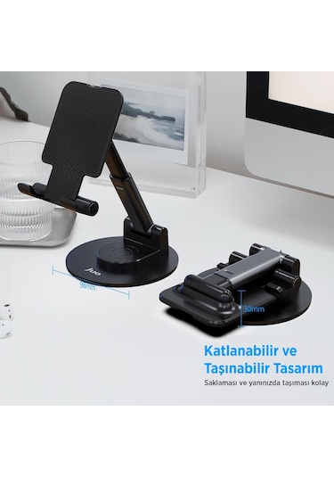 Juo Katlanabilir 360 Derece Dönen Masaüstü Telefon Standı Siyah