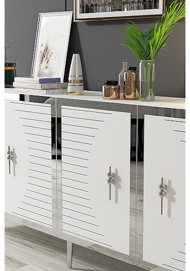 Ka1801bs Tuna Konsol, Tv Sehpası Beyaz-sılver 180cm Beyaz-sılver