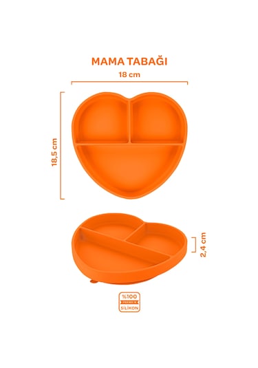 Vakumlu Silikon Mama Tabağı Sunset Turuncu