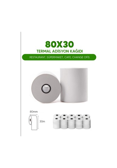80x30 50 Adisyon Rulosu Adisyon Kağıdı Termal Pos Kağıdı 5 Paket