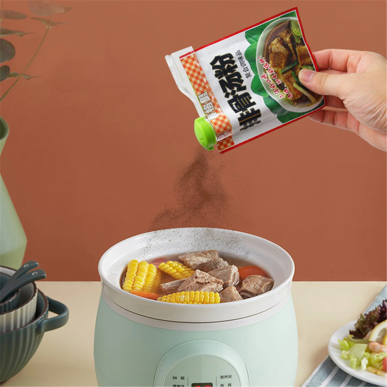 Fosenze Duvar Montlu Baharat Çantası Tutucusu - Yeşil 6 Delikli, Duvar Kurulumlu, Mutfak Malzemeleri Düzenleyici, Pratik Kullanim Yeşil