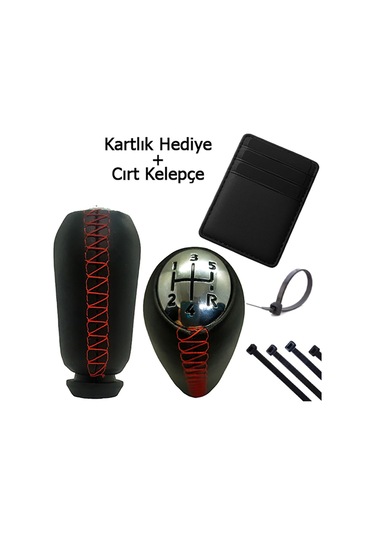 Scenic 2 2003-2006 Kırmızı Dikişli Lüks Deri Vites Kolu siyah