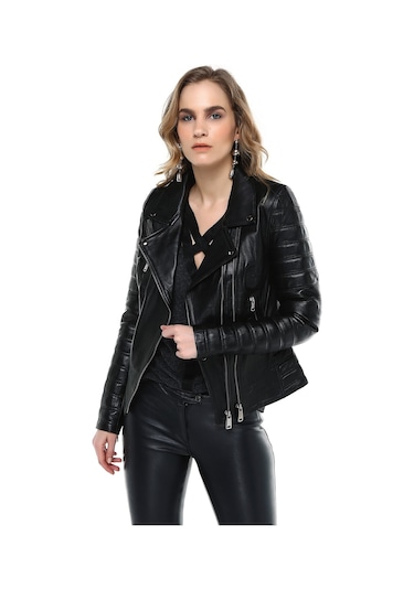 Derinss Dka9040 Hakiki Deri Kadın Siyah Mont