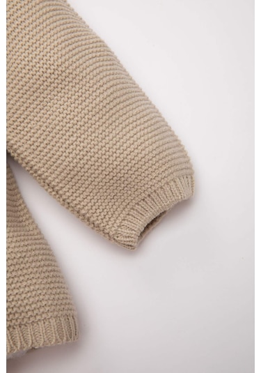 DeFacto Kız Bebek Düğmeli Basic Düz Uzun Kollu Triko Hırka C9769A524WNER120 Ekru