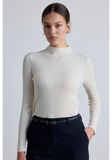 Yüksek Yaka Triko Bluz Ekru Ekru
