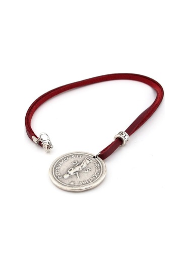 Solfera Dionysos Greek Sikke Metal Bordo Deri Erkek Kolye Q0386