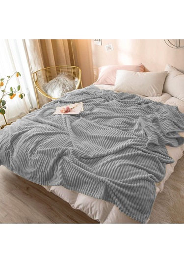Çift Kişilik Fitilli Yumuşak Dokulu Battaniye 210 X 230 Cm Açık Gri