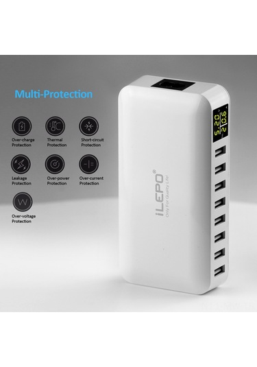 Moveevo 8 Port Usb Super Hızlı Şarj Aleti 40w 8a Lcd Ekranlı 1.2m Kablolu Akıllı Cihaz Şarj Edici Küçük Avrupa Standardı