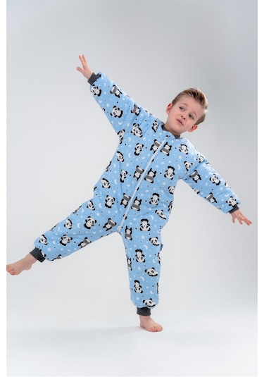 Kız Erkek Çocuk Kalın Elyaf Dolgulu 2.5 Tog Desenli Uyku Tulumu-mavi Mavi