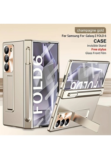 Turcoshop11 Samsung Z Fold6 Melody Sky Elektro Kaplama Lüks Kılıf Rose Gold
