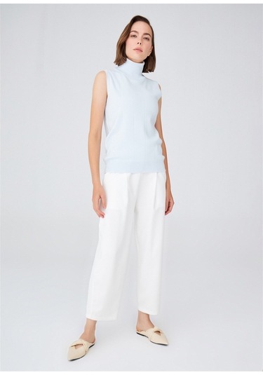 Peraluna Kadın Balıkçı Yaka Dar Kalıp Kolsuz Bluz Açık Mavi-Açık Mavi