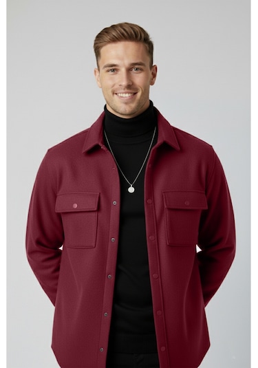 Deepsea Erkek Bordo Kaşe Ceket Mont Rahat Kesim Cepli Çıtçıtlı Ceket 2500559 Bordo