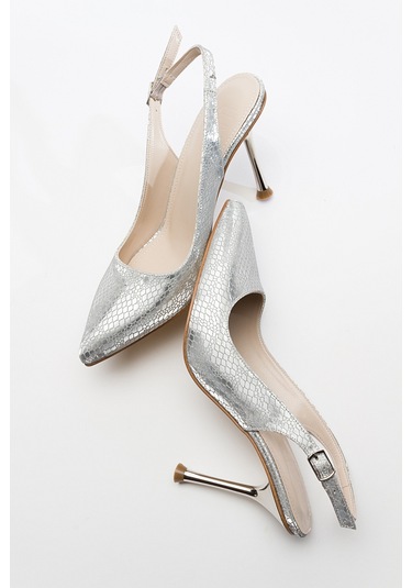 Luvishoes Orfo Gümüş Desenli Kadın Yüksek Topuklu Ayakkabı Gümüş