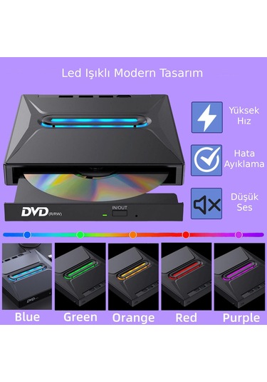 Valkyrie Usb 3.0 Harici External Cd Dvd Okuyucu Yazıcı Led Usb Hub Tf Sd Kart Okuyucu Çoğaltıcı