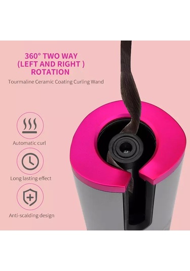 Sones Usb Şarjlı Otomatik Saç Kıvırıcı Taşınabilir Mini Kablosuz Çok Fonksiyonlu Lcd Ekranlı Kıvırma Makinesi Pembe