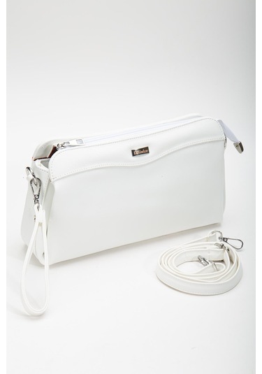 Kadın Portföy Cüzdan Çanta Beyaz 3 Bölmeli Uzun Kısa Askılı-3223 Beyaz