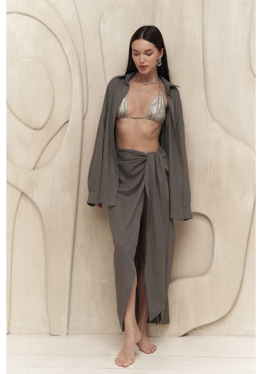 Charlotte Antrasit Oversize Keten Gömlek Antrasit