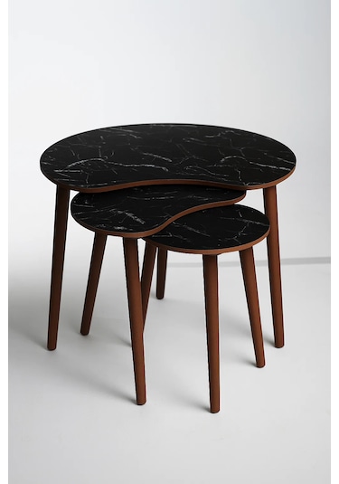 Berlin 3'lü Zigon Sehpa &100 Mdf Siyah Mermer Desen