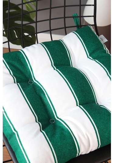 Altınpamuk Altınpamuk Beta Pofidik Yeşil Beyaz Sandalye Minderi Bağcıklı 40X