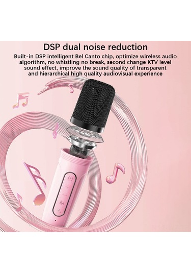 Wezone Pembe Ev Ktv Mikrofonlu Hoparlör Seti - Bluetooth 5.0, Çift Mikrofon, Renkli Işık, 20m Mesafe, 5w Güç, 1200mah Pil