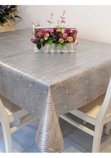 Elyaflı Pvc Muşamba - Desenli Silinebilir Masa Örtüsü 02mrl170c Gri