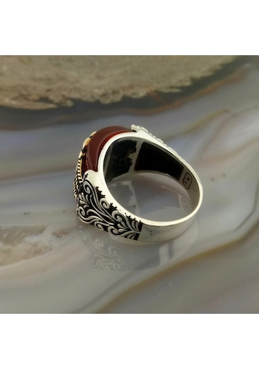 Fkgümüş Akik Taşlı Ay Yıldız Erkek Yüzük