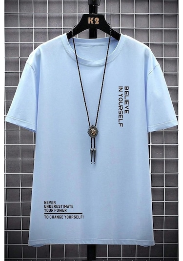 Erkek Belive İn Yourself Baskılı Oversize Tshirt Bebemavi Bebek Mavisi