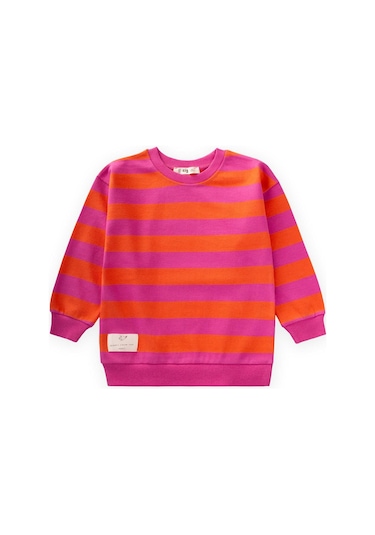 Cigit Çizgili Triko Sweatshırt 2-12 Yaş Turuncu Fuşya Turuncu
