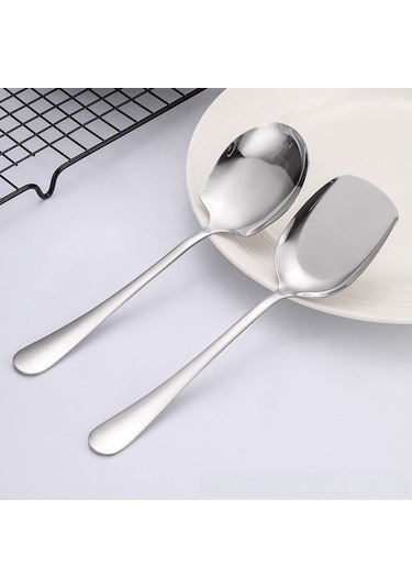 Kangvka Büyük Boy Paslanmaz Çelik Servis Kasa Ve Kaşık Seti - Dayanıklı, Pas Önbelleği Yok, Restoran/ev Kullanıma Uygun Gümüş