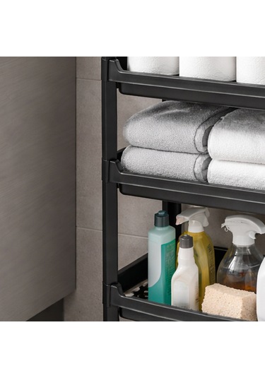 Porsima Org-74-ecom 4 Katlı Düzenleyici-banyo Mutfak Organizer Raf Siyah