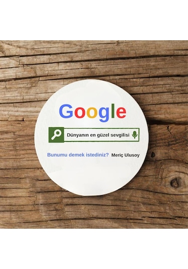 Kişiye Özel Google Tasarım Esprili Mdf Bardak Altlığı 1 Adet Beyaz