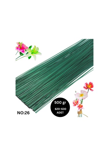 Yeşil Yapay Çiçek Teli, No:26 0.8 Mm - Çiçek Aranjman Yapım Tel