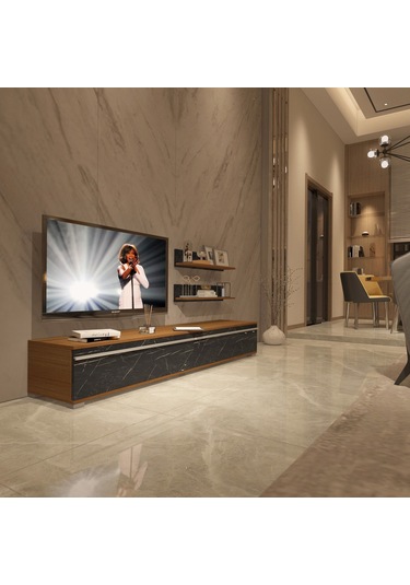 Decoraktiv Eko 4 Mdf Std Tv Ünitesi Tv Sehpası Ceviz - Siyah Mermer