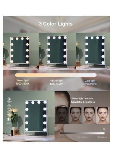 Land Of Myth LOM2087 Hollywood 3 Renk Led Makyaj Aynası Gold