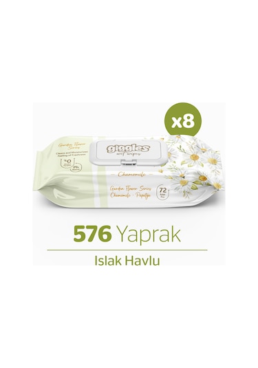 Giggles Islak Havlu 72'li Papatya 8 Paket 576 Mendil