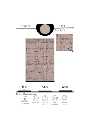 Çam Halı Bodrum Bdrr 119 Bej Özel Latex Kaymaz Tabanlı Kilim