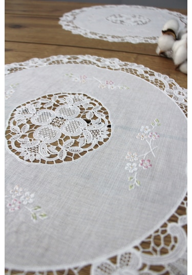2' Li Amerikan Servis Supla Dantel İşlemesi Görünümlü 40 Cm Yuvarlak Beyaz